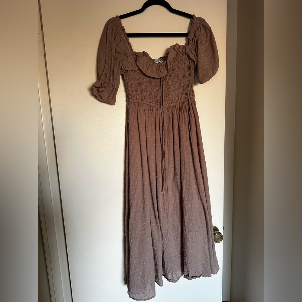R.Yiposha Light Brown Small Polka Dots Boho Dress